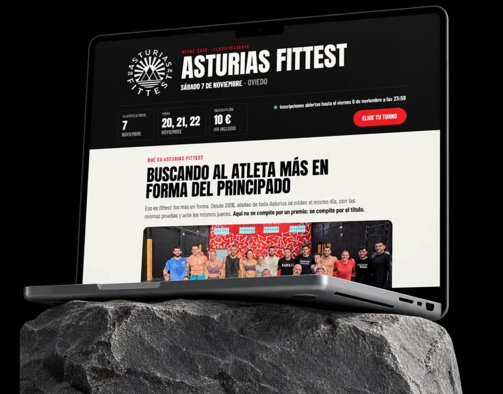 Página de inscripción de Asturias Fittest 2026, campeonato de fitness en Oviedo, desarrollada por Netneo